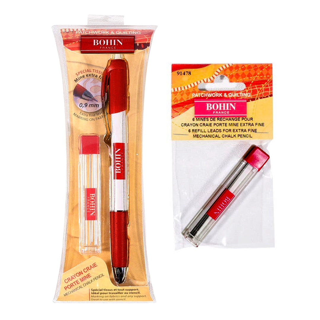 Bohin Mechanical Chalk Pencil & Refills - White & Colors - 3073640914935  Quilting Notions